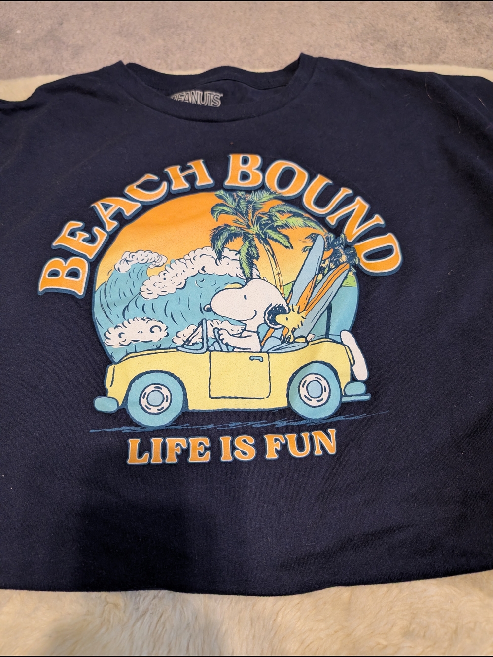 Peanuts Snoopy Woodstock "Beach Bound" Navy Graphic Tee
